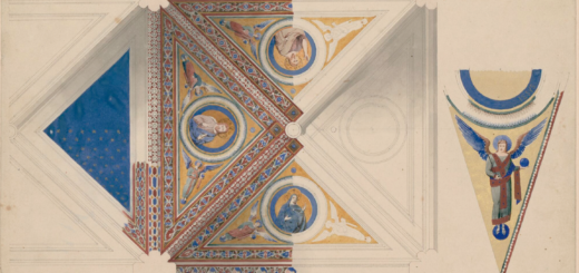 Henri Labrouste, Église supérieure deSaint-François d'Assise : plafond, travée et voussure décorés par Giotto, dessin à la mine de plomb, à la plume et aux lavis de couleur, 1825 © gallica.bnf.fr / Bibliothèque nationale de France