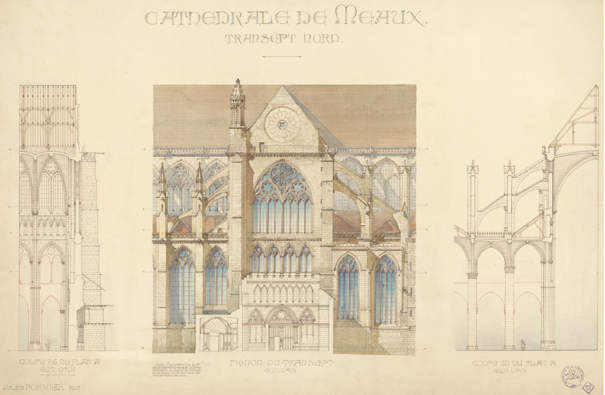 Jules Formigé, Coupes et pignon du transept nord, 1905, encre et lavis sur papier © Médiathèque du patrimoine et de la photographie, inv. G-82-77-1014-14419